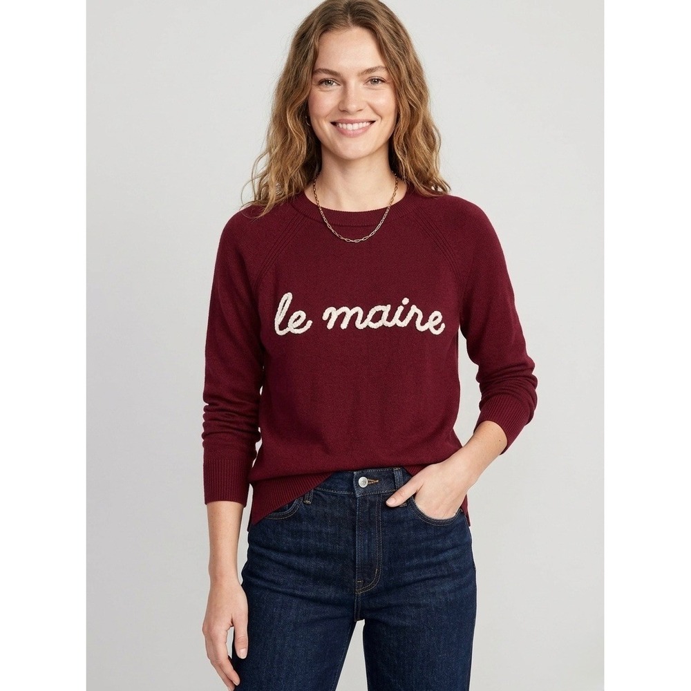J.Crew Le Maire Graphic Crewneck Sweater Burgundy Red Wool Blend XL CL495 NEW